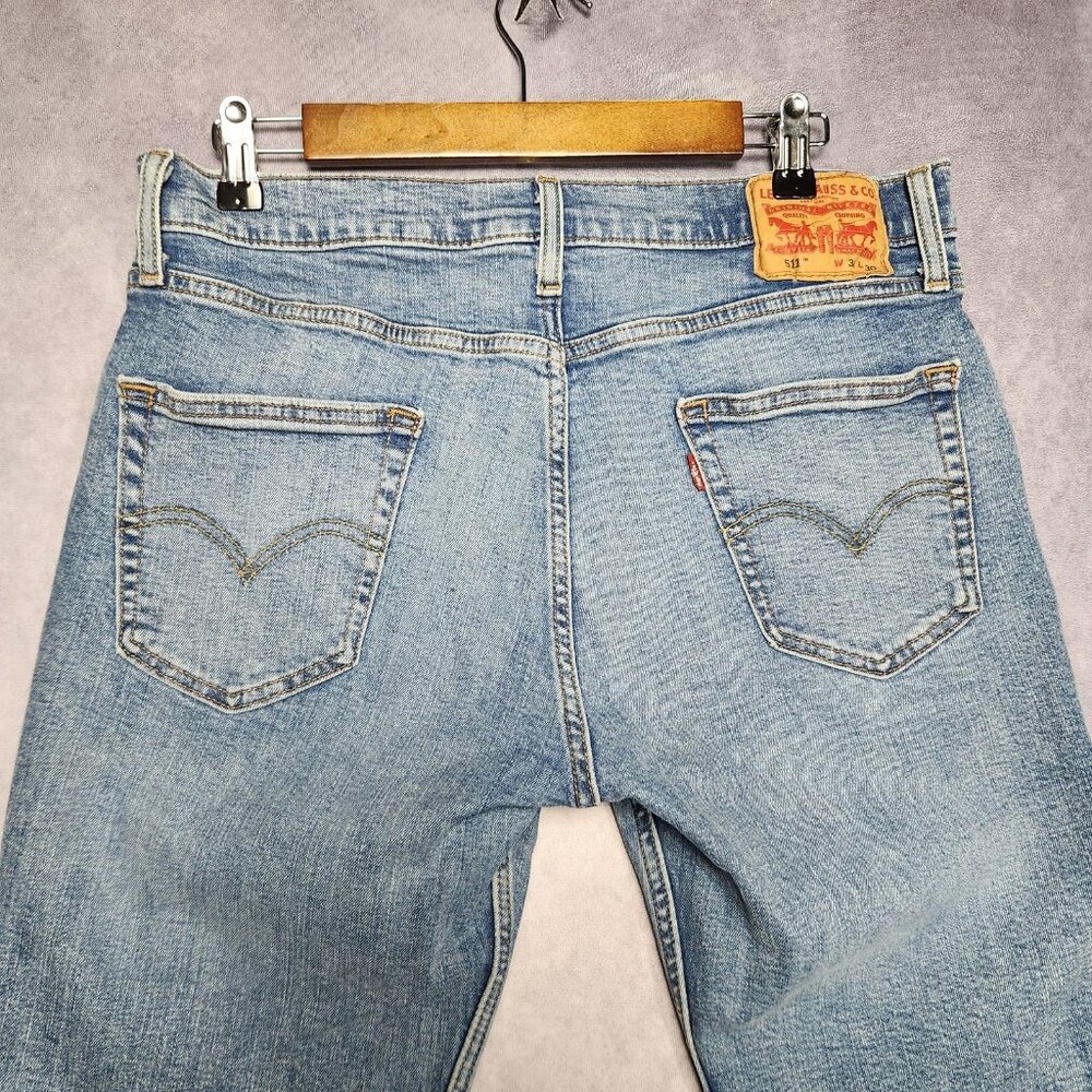 Levis 511 Jeans Mens 33 to‎ 34x30 Blue Denim Slim Fit Stretch Tapered Leg - Picture 4 of 15